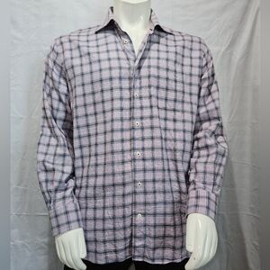 Peter Millar Men’s Long Sleeve Button Down Purple  Blue Plaid XL